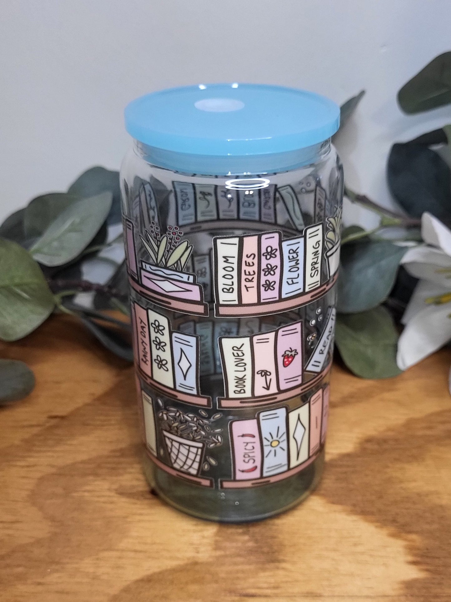 Book Shelves 16oz Glass Cup