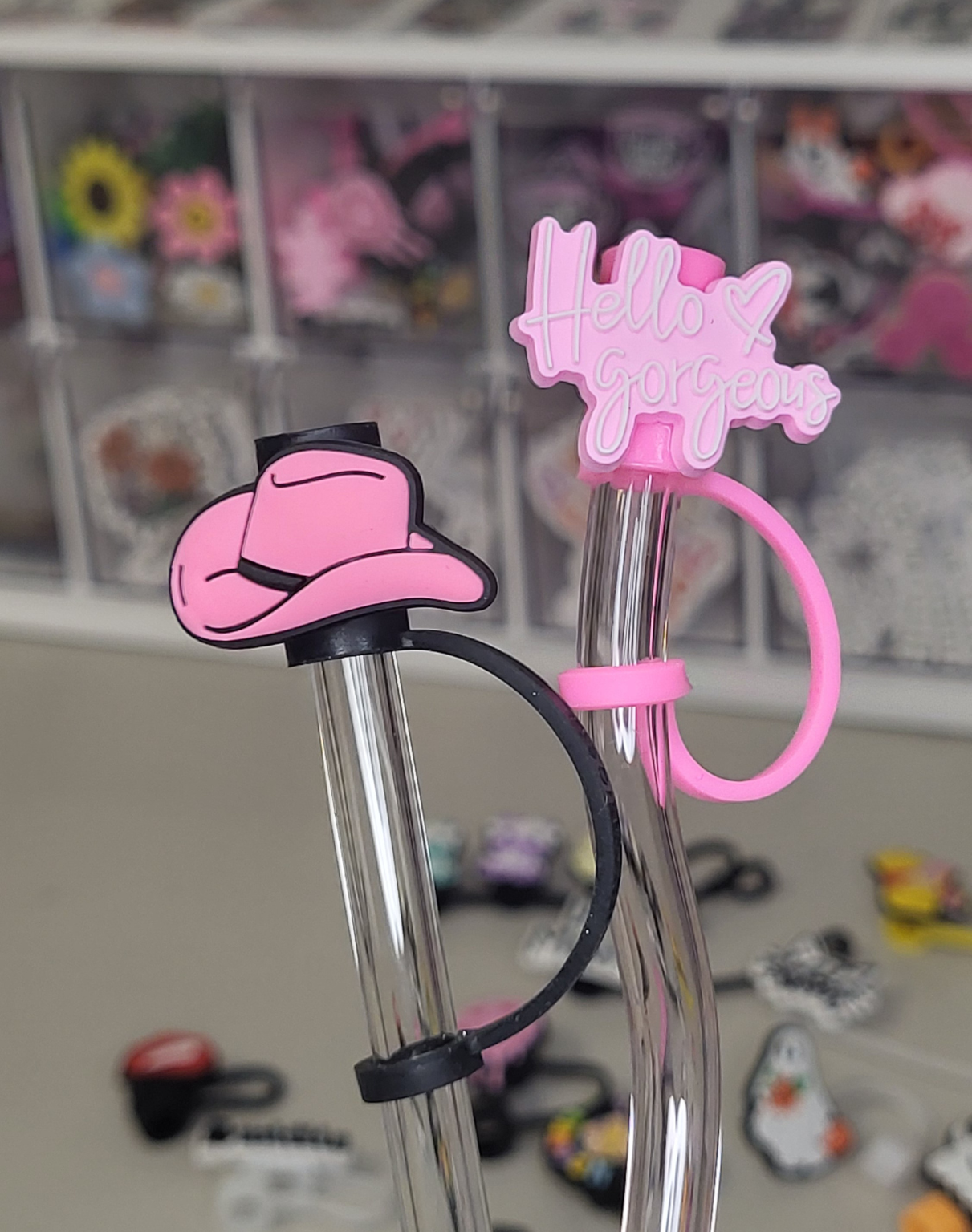 Pink Straw Toppers